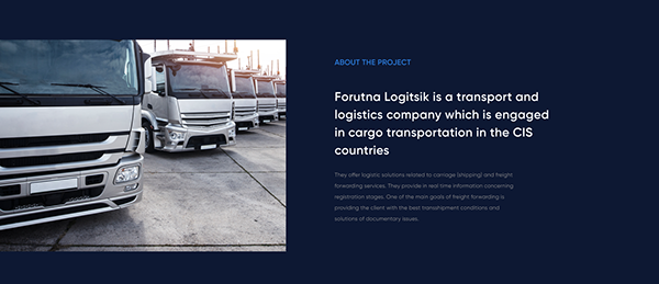 Landing page for "Cargo transportation"