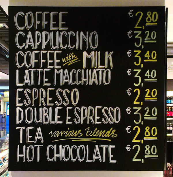 Handlettering chalk signs Chalkboard signwriter Retro handmade Coffee bistro restaurant Food  drinks beverages black board