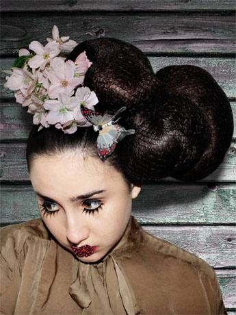 geisha hair Make Up avant garde oriental eyebrows Flowers butterflies japanese china japan harijuku
