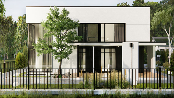 Modern white house | minimalist design | large windows