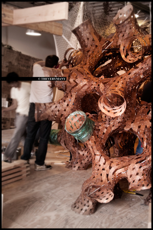 Sukkah City pavillion wood Rivit scripting theverymany sukkah walnut cnc mill component Marc fornes
