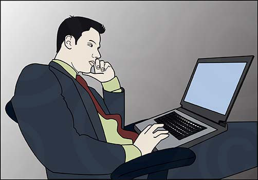 Vector Illustration man suit bussiness business suit tie Computer lap top working Browsing Laptop