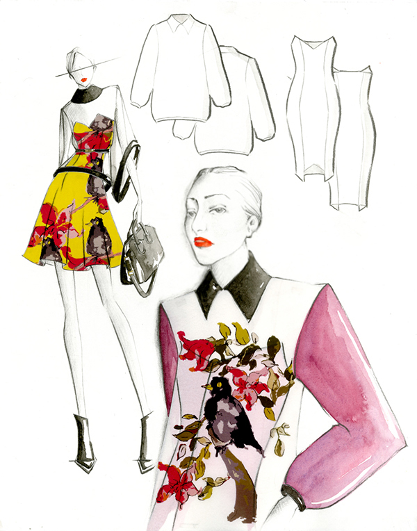 s/s collection print flower bird fashion illustration fashion sketch textile design process