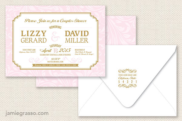 social stationery bridal shower invitation elegant pink and gold