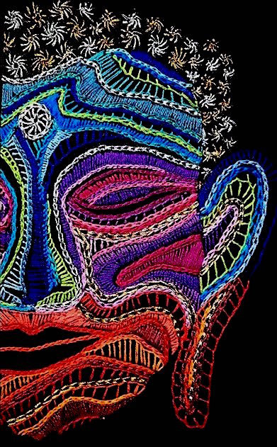Embroidery artwork painting   Colourful  strokes chain stitch buttonhole stitch inner flame Mind is Everything gradient