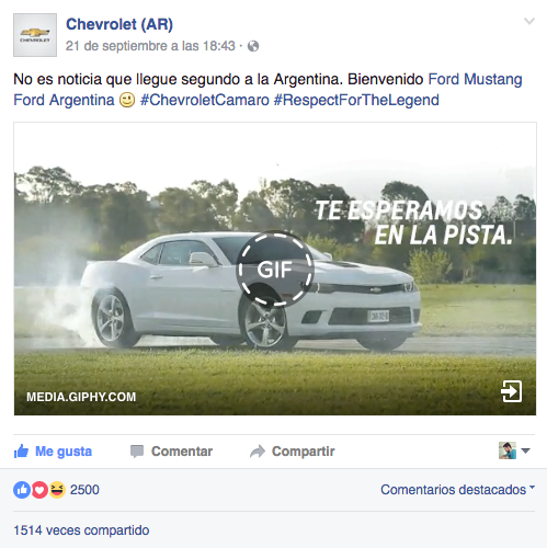 camaro bienvenida Mustang social media