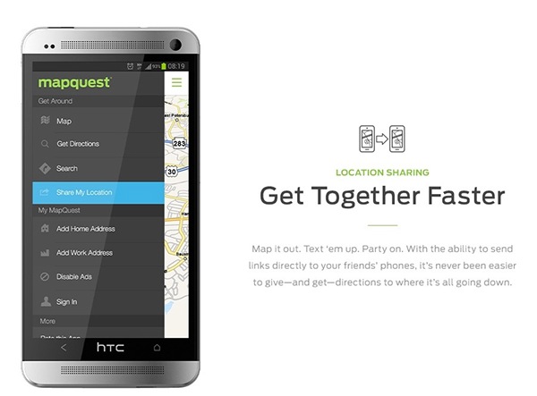 MapQuest mobile Website Travel app