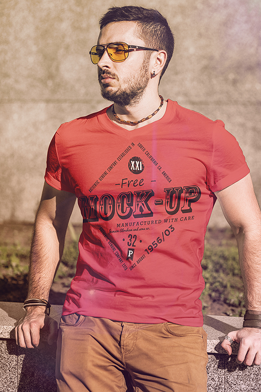 apparel female logo male man mock-up preview Mockup photo Street summer t-shirt template shirt free