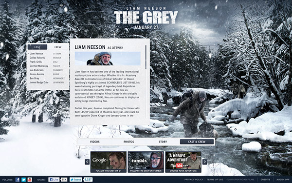 ignition interactive The grey movie Website blue White snow fire smoke water forest fog cinemagraph Flash frozen emotion