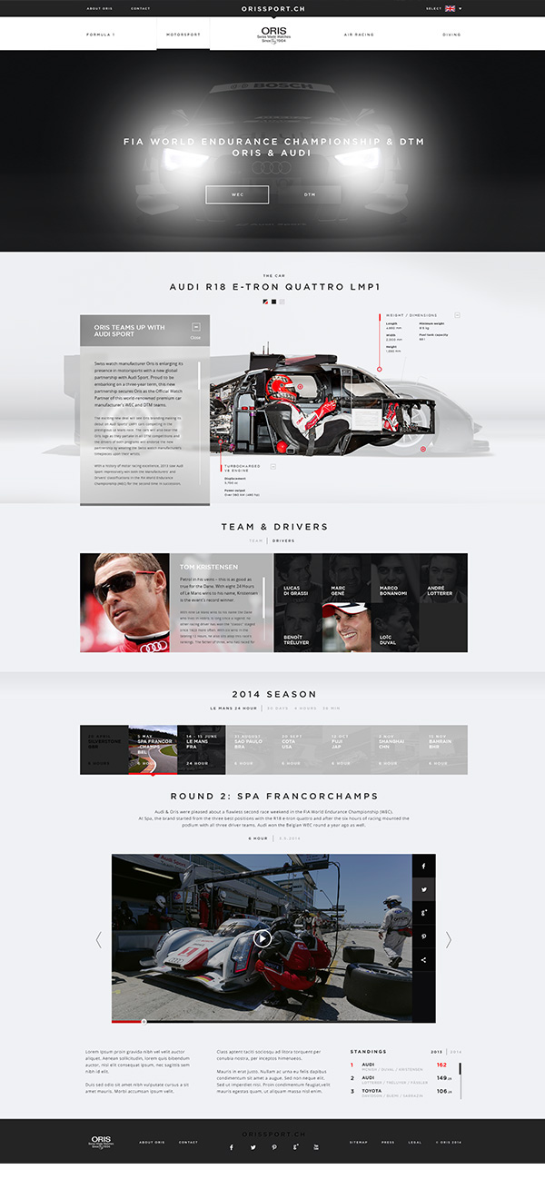 sport Motorsport watch Responsive Website social mobile desktop Mockup williamsf1 Formula1 Audi dtm Racing