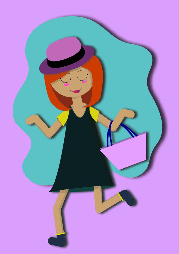 иллюстрация девочка сумка шляпка вектор Иллюстратор girl satisfied happy hat smile lips
