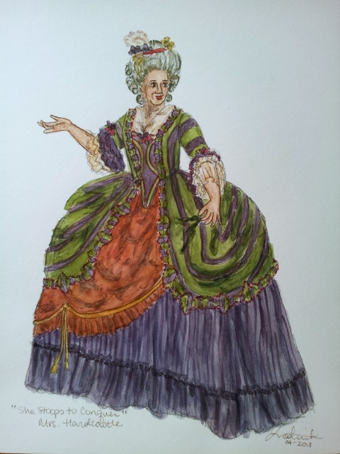 costume theatrical costume design design stoops to conquer hardcastle Theatre hat watercolor ink