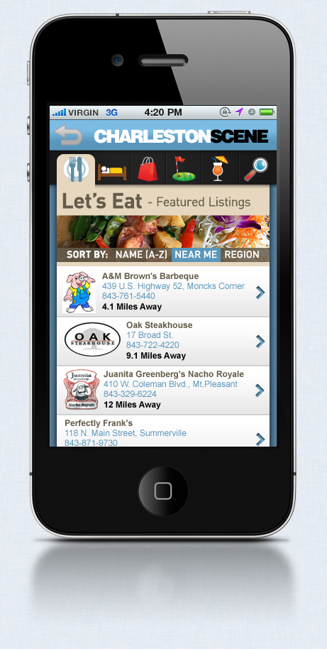 charleston app mobile design iphone user interface