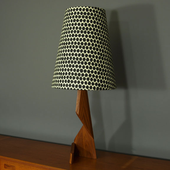 Lamp table lamp lighting Lighting Design  lamp shade vintage  restyled wood black cream dots Ikat