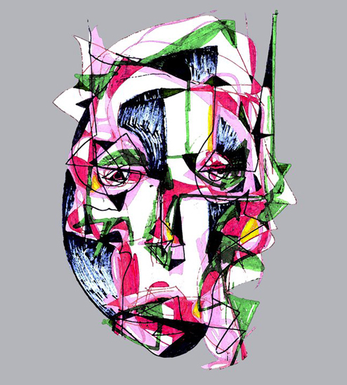 face mask abstract color Expression Street KEZ contemporary ink cubism Urban primitive sci-fi mathematics