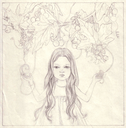 ILLUSTRATION  girl Herb Aquarell pencil botanical illustration