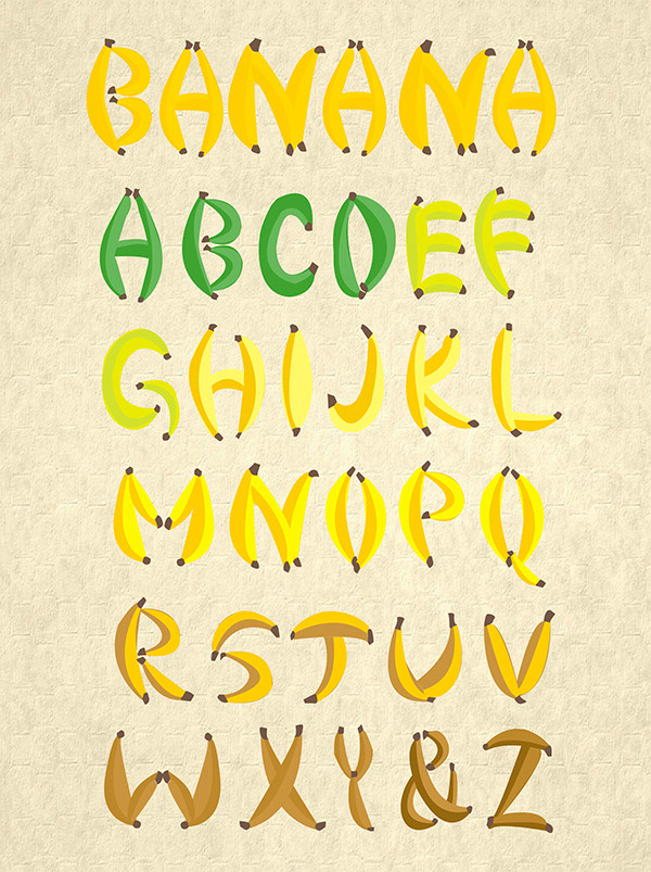 banana font illustrated handdrawn Custom Fruit alphabet type