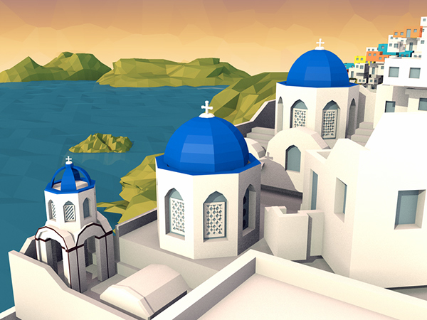 LOW poly low-poly cartoon 3D CGI rendering blender greek village lighting colors building scene terrain