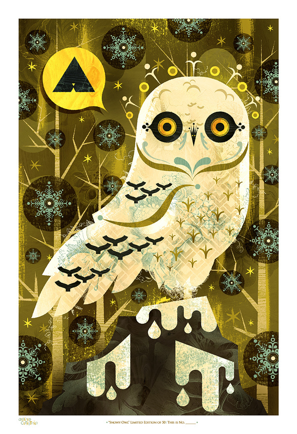 owl Custom snowy holidays limited edition giclee print Cerriteno