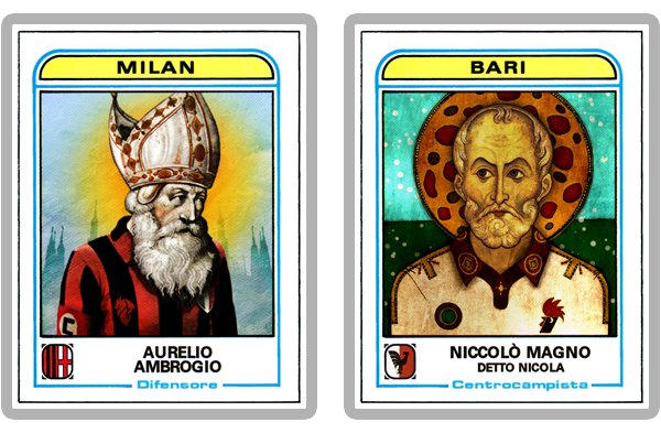 figurine stickers panini Santini Santi calcio football soccer saints icons roma milan Juventus photoshop holy picture