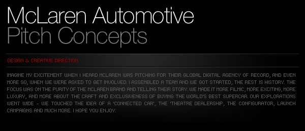 McLaren Automotive Website Pitch