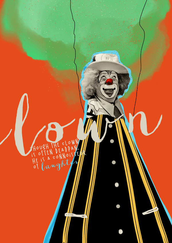 poster gif clown color design bipolar London art collage brush watercolor