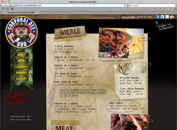 BBQ Corporal Dee BBQ Military Ross Connard Website menu restaurant menu BBQ Menu BBQ Website