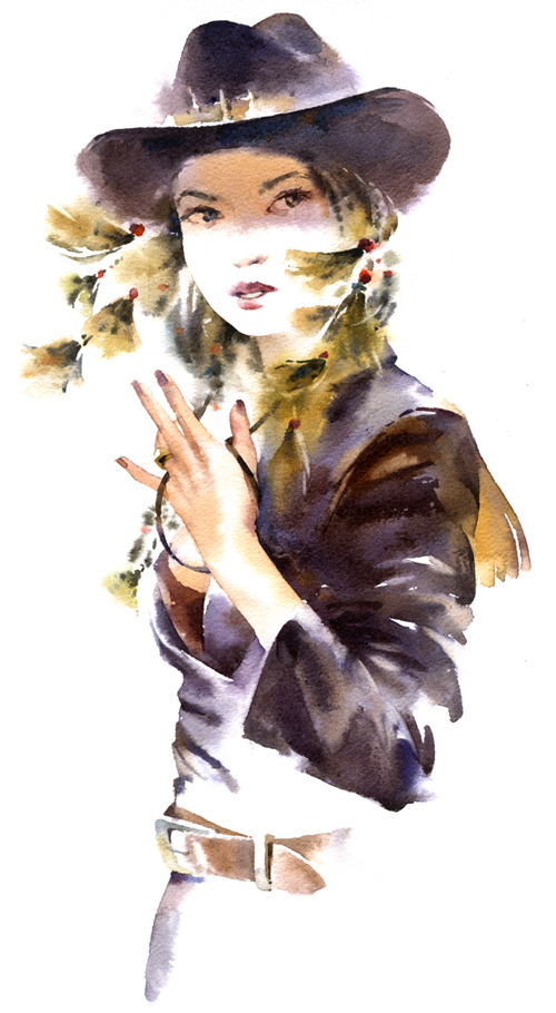 watercolor woman glamour girl paper