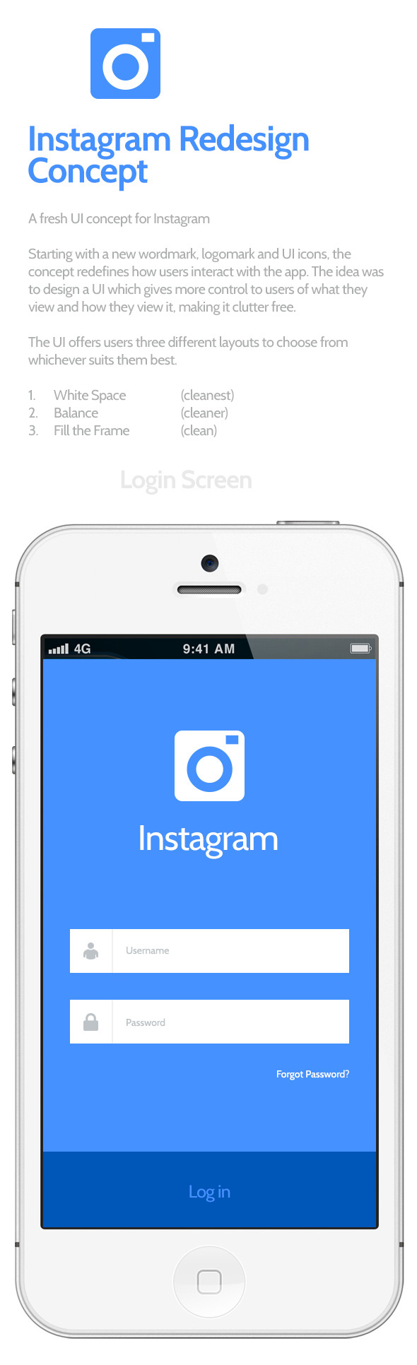 instagram UI ux user experience user interface concept ui concept redesign Redesigned UI Instagram UI blue White clean ui design UX design