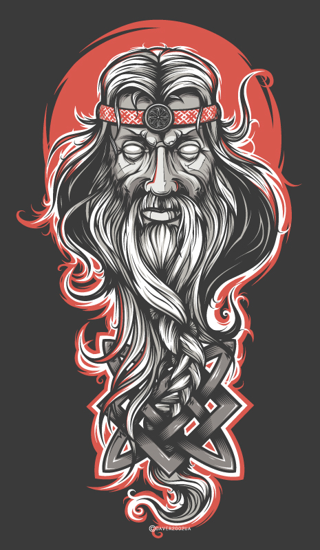 God Sun hair old man Russia russian Blacksmith tribal Celtic pattern t-shirt wizard Slavic