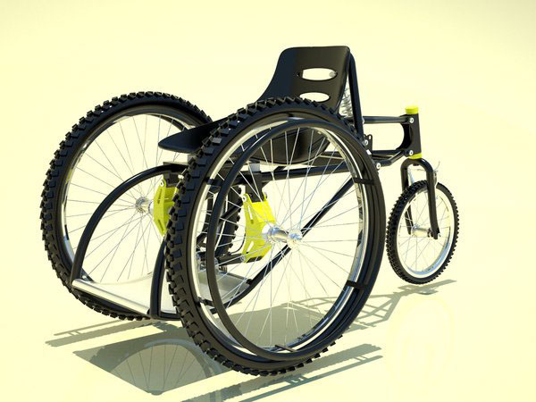 This product is designed to meet the travel needs of a person with reduced motor skills in the lower limbs. The disabled is today with many barriers in society being limited in sport the high cost of special wheelchairs. What is sought is to make a product that can compete with wheelchairs that are in the market today in terms of costs and benefits. It combines the qualities of a common wheelchair a chair with the sport giving users certainty about the rigidity of the structure a third point of support provided by the rear wheel and a comfort in the displacement that gives the suspension system and road of 26 ¨ front wheels. It has a suspension system that adapts to the weight of the user and a regulator of camber in the front wheels. The armchair is constructed as a fiberglass monocoque with a upholstery designed to give comfort and a better position to user also has an adjustable belt.