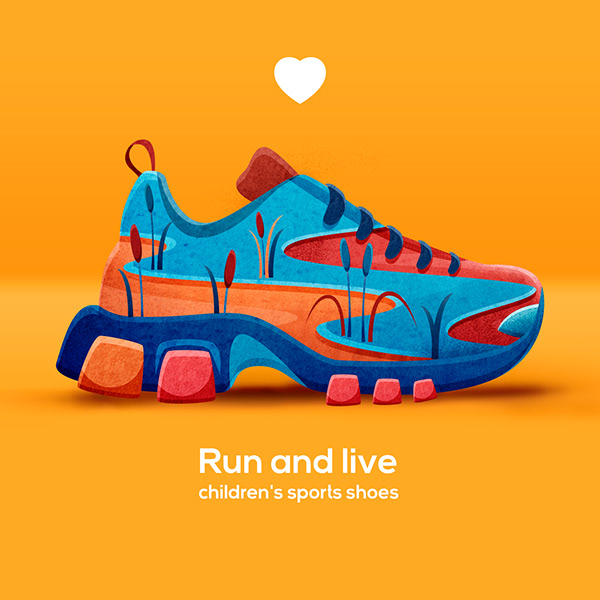 RUN AND LIVE. Shoes concept. Illustration