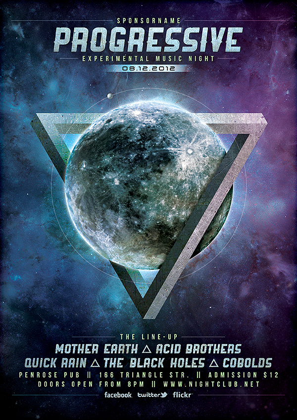 print template flyer poster progressive rock Space  Event universe stars planet indie penrose triangle futuristic future