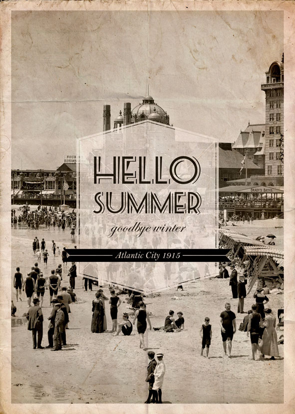 vintage Retro old photo usa america Century newspaper poster art typographic photograph New York Jersey Shore beach