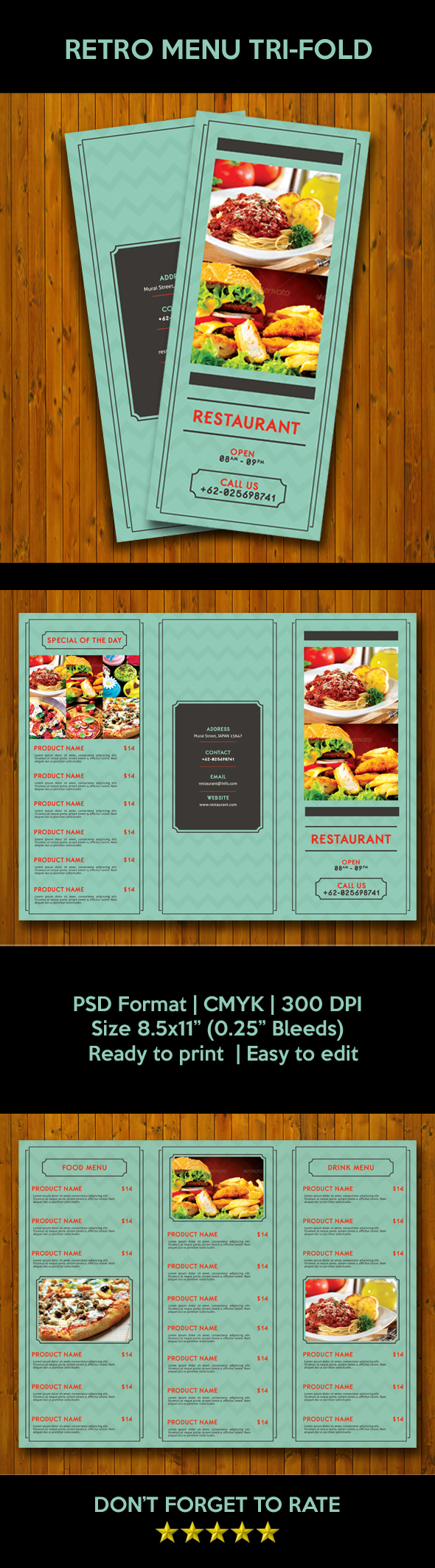 graphicriver envato retro menu tri-fold retro menu tri-fold restaurant drink Food  Coffee dinner hangout print template flyer
