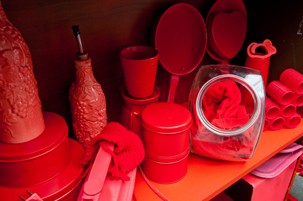 colour red objects installation cupboard Flowers sculpture
