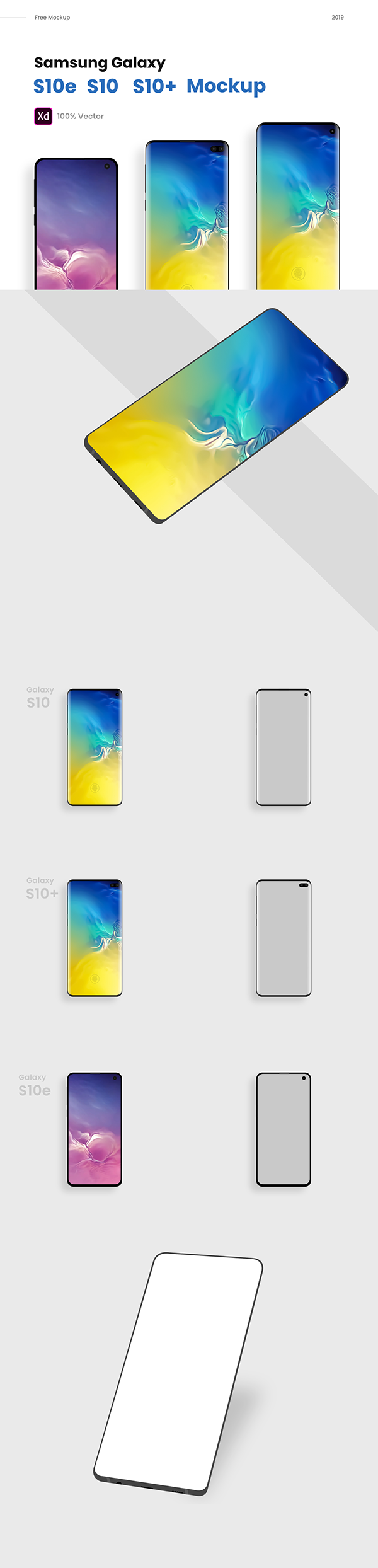 Samsung Galaxy S10e, S10, S10+ Mockup -Freebie