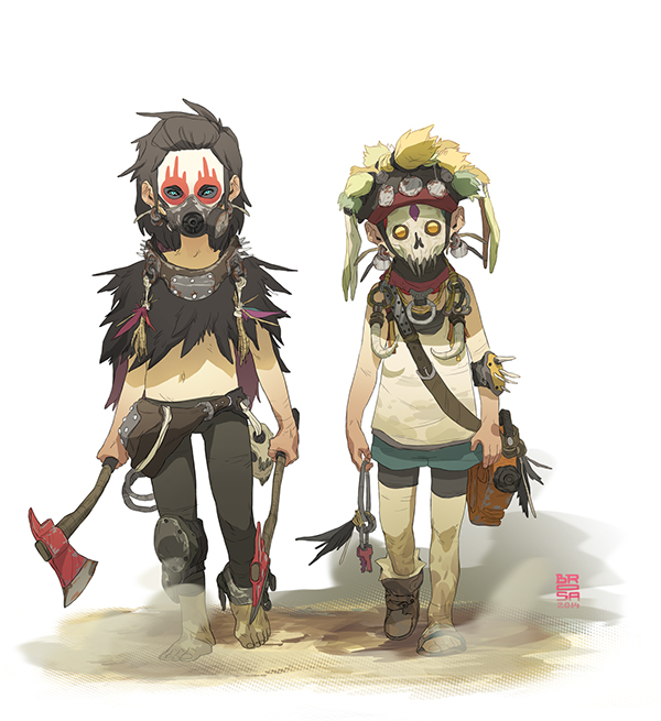 videogame children wasteland sergi brosa desert pirates bikers