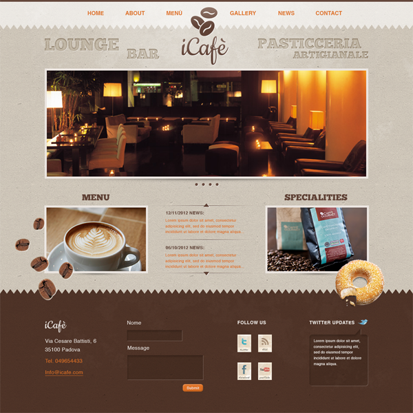 Coffee Webdesign Web graphic icafe Layout lounge bar bakery texture beans Website site donut brown