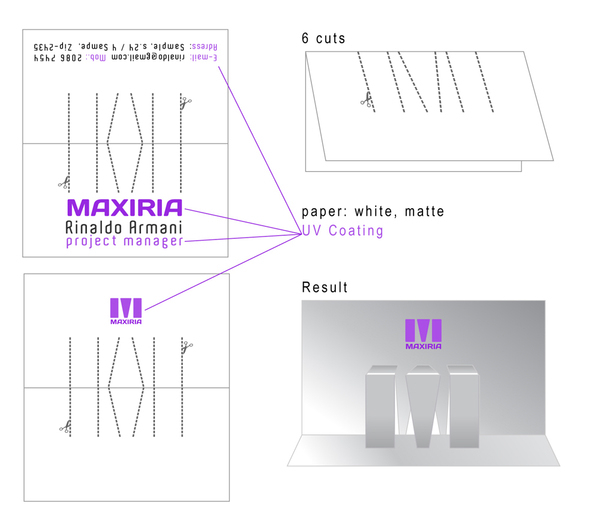 bussiness card Maxiria Stationery Innovative paper sculpture logo cut out paper