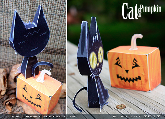 paper toys Cat pumpkin Halloween trick or treater