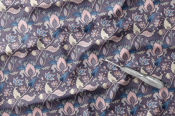 Print for fabric: floral palampore and Moroccan ogee
