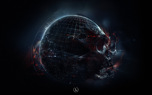 luminarium cybernetic kibernetik Cyberpunk digital Information Technology dark wallpaper skull