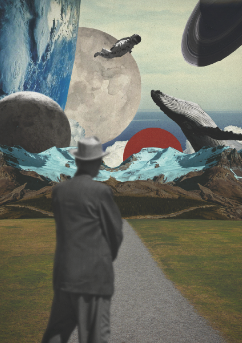 collage digitalcollage Odyssea texture ONEIRIC Space  lost surrealism universe Whale astronaut moon earth stars Planets