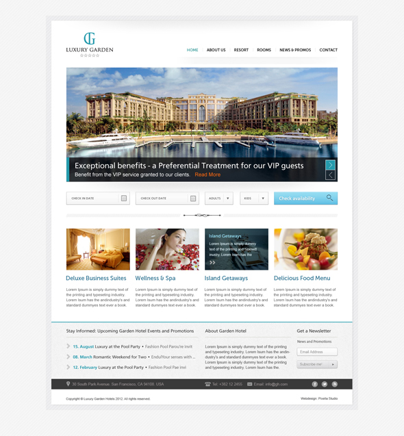 Booking cms hotel luxury photoshop psd reservation resort restaurant Spa template Travel Website Wellness wordpress