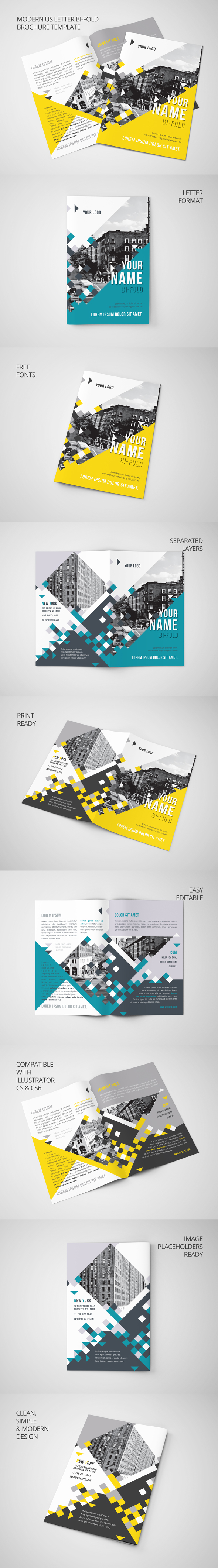 Bi-fold brochure clean colorful cool design modern pattern print template