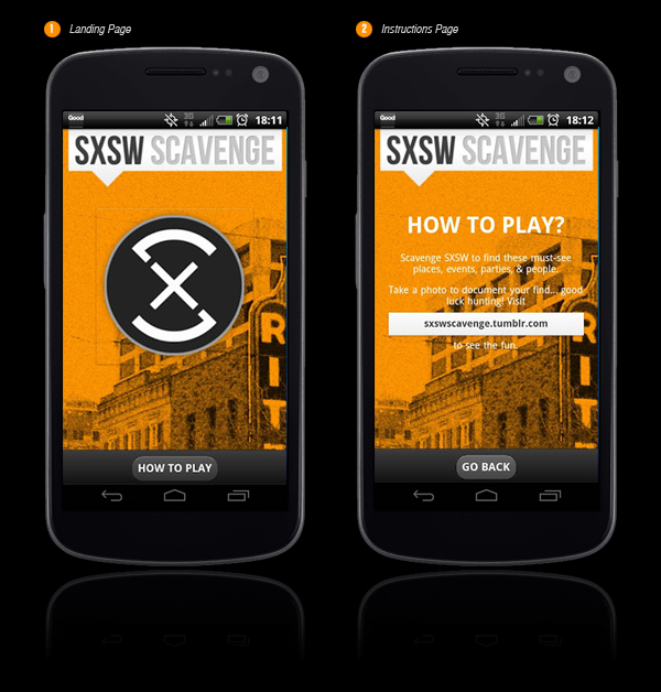 SXSW Scavenge Scavenger hunt app design android sxsw