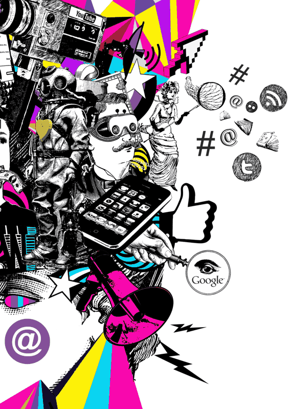 Web social social media google vintage pop poster engraving 2.0 annaomline graphic collage Illustrator