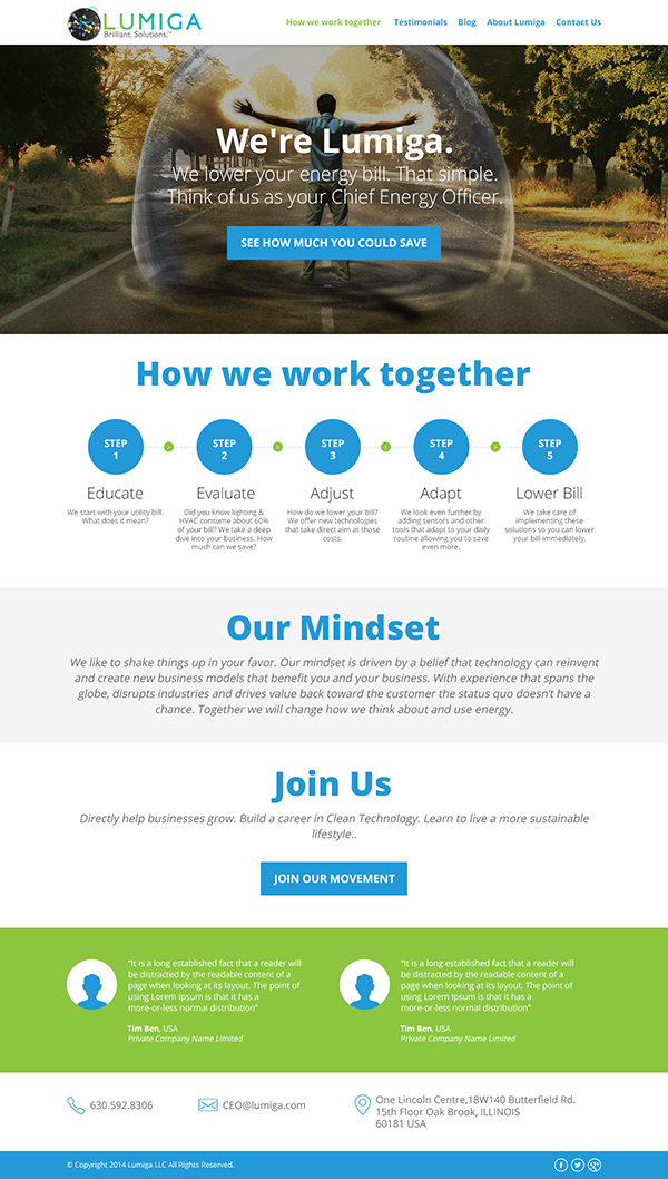 One Page parallax redesign energy saving website Website Clean Design clean