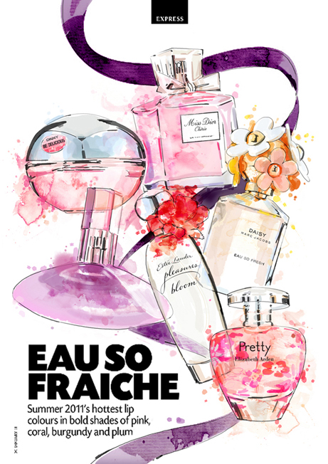 perfume Make Up Cosmetic fashion illustration watercolour magazine fashion magazine perfume illustration Editorial Illustration marie claire